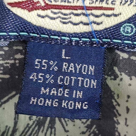 Tommy Bahama Mens Hawaiian Shirt Green Gray Palm Trees Pineapples Pocket L - Picture 6 of 6